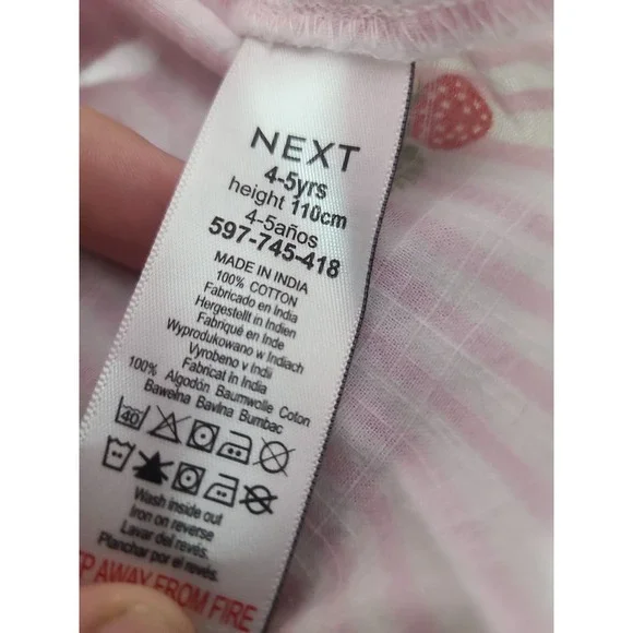 Next Pink Strawberry Stripe Button-Up Dress 4-5 years - Picture 3 of 6